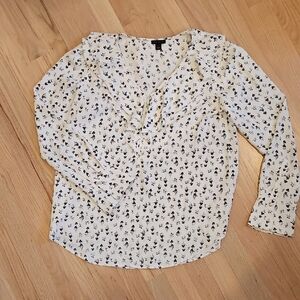 Ann Taylor Floral Blouse - Cream and Navyk